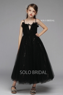 black pleated tulle flower girl dress 5D7A6406